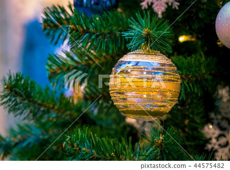 Traditional christmas or new year decorated fir tree 44575482