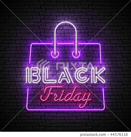 BLACK FRIDAY red and white neon sign with purple shopping bag 44576116