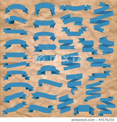 Blue Web Ribbon Big Set Cardboard Background 44576250