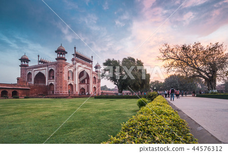 Taj Mahal Great Gate at sunrise 44576312