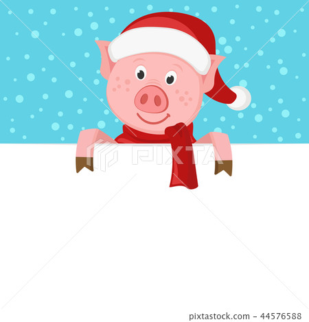 A pig in a scarf and hat Peeps out from behind a A pig in a scarf and hat Peeps out from behind a 44576588
