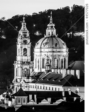 St Nicholas Church in Mala Strana, Lesser Town district, in the evening, Prague, Czech Republic 44577026