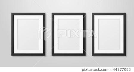 Three Vector Realistic Mofern Interior Black Blank Vertical A4 Wooden Poster Picture Frame Set Three Vector Realistic Mofern Interior Black Blank Vertical A4 Wooden Poster Picture Frame Set 44577093