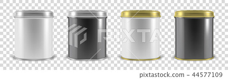 Vector realistic 3d white and black metal tin can container set closeup isolated on transparent 44577109