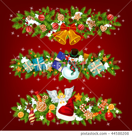 New Year holiday garland of Christmas tree, gift 44580208