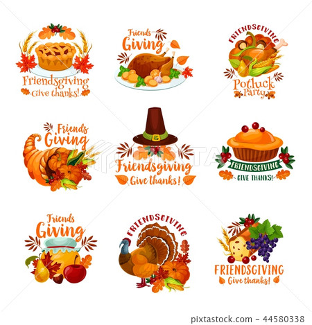 Friendsgiving holiday and potluck icons 44580338