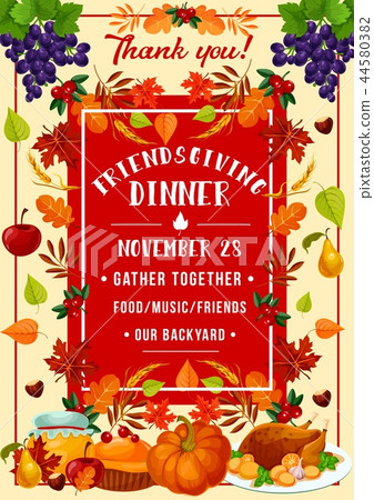 Friendsgiving potluck dinner, turkey and fruits 44580382