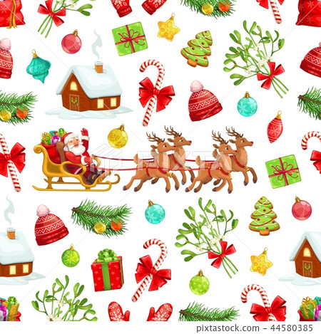 Christmas gift, Xmas tree, Santa seamless pattern 44580385