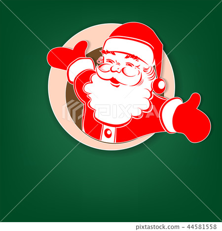 Christmas card green with a red, white silhouette of Santa Claus in a round frame. Christmas card green with a red, white silhouette of Santa Claus in a round frame. 44581558