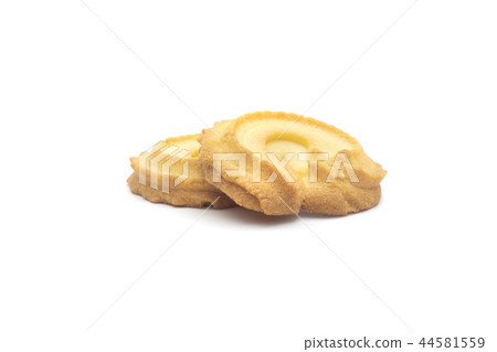 one side of two butter cookies on white background one side of two butter cookies on white background 44581559