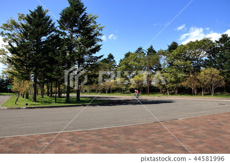 與公園騎自行車者的風景 與公園騎自行車者的風景 44581996