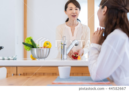 Parents and children talking in the kitchen Parents and children talking in the kitchen 44582667