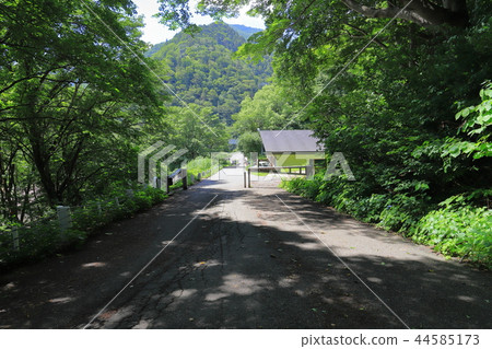 在Tanigawadake登山指示中心附近的門的看法在從遷徙的路線邊的夏天 44585173