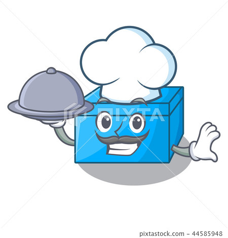 Chef with food cartoon tissue box on a sideboard Chef with food cartoon tissue box on a sideboard 44585948