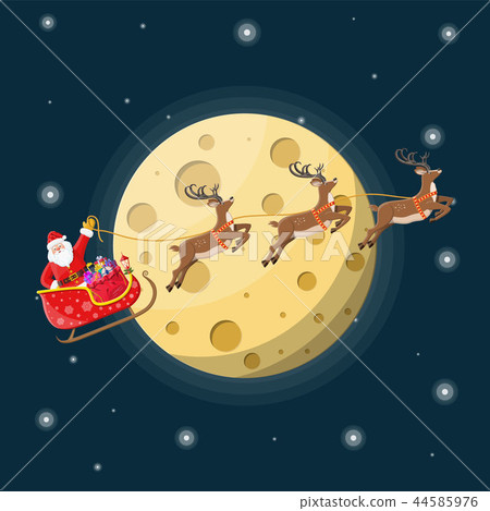Santa claus on sleigh full of gifts and reindeers - Stock Illustration ...