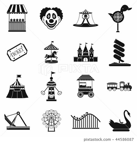 Amusement park black simple icons set 44586087