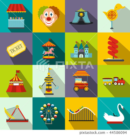 Amusement park flat icons set 44586094