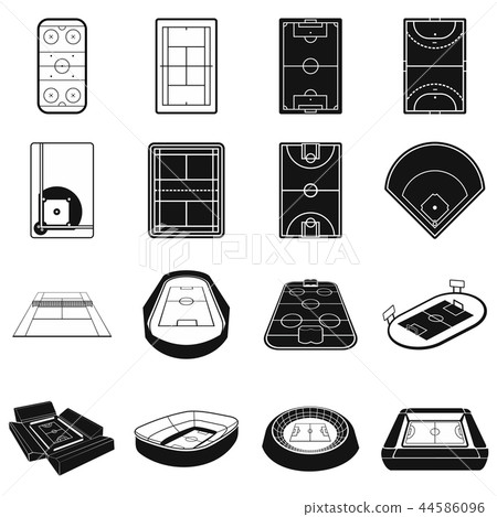 Stadium black simple icons set 44586096