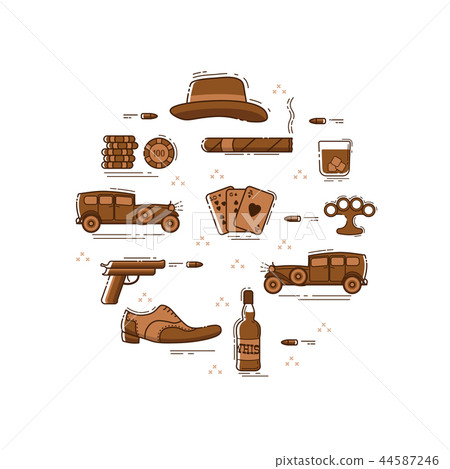 Mafia line art symbols in circle 44587246