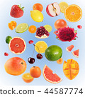 Collage of different fruits on a blue background 44587774