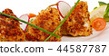 The fish in breadcrumbs with a mashed potatoes 44587787