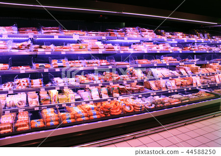 Wide selection of meat products in supermarket Wide selection of meat products in supermarket 44588250