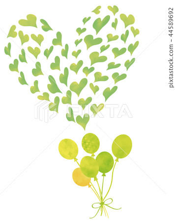Watercolor style Heart with heart & balloon (green eco) 44589692