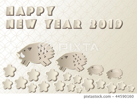 New Year's card with a family of boars New Year's card with a family of boars 44590160