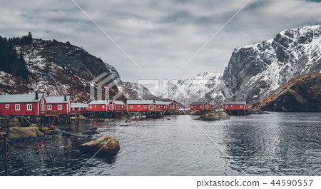Nusfjord fishing village in Norway Nusfjord fishing village in Norway 44590557