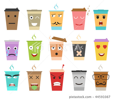 Cartoon Color Cup Coffee or Tea Characters Set. Vector Cartoon Color Cup Coffee or Tea Characters Set. Vector 44591087