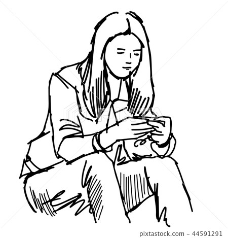 teenage girl sitting and play smartphone teenage girl sitting and play smartphone 44591291