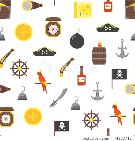 Cartoon Pirate Signs Seamless Pattern Background. Vector 44592712