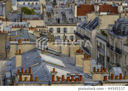 The roofs of Paris and its chimneys under a clouds sky The roofs of Paris and its chimneys under a clouds sky 44595137
