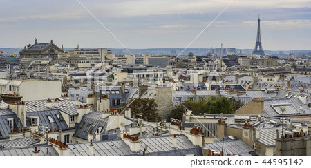 The roofs of Paris and its chimneys under a clouds sky 44595142