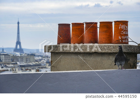 The roofs of Paris and its chimneys under a clouds sky The roofs of Paris and its chimneys under a clouds sky 44595150