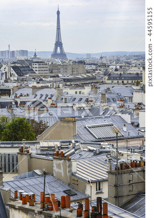 The roofs of Paris and its chimneys under a clouds sky 44595155