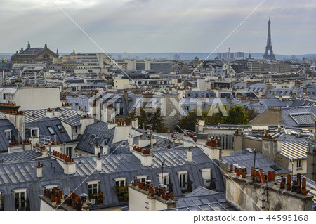The roofs of Paris and its chimneys under a clouds sky 44595168