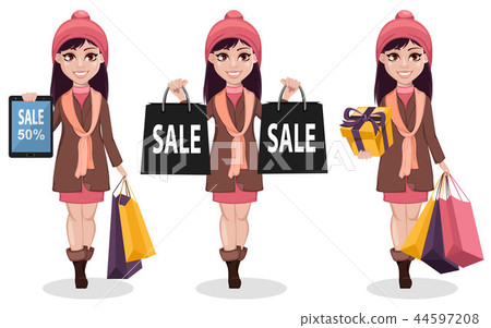 Black Friday. Beautiful girl, cartoon character 44597208