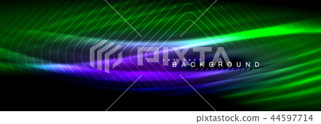 Neon glowing fluid wave lines, magic energy space light concept, abstract background wallpaper 44597714