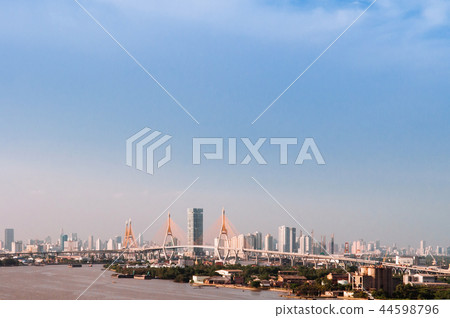 Bangkok skyline cityscape and King Bhumibol bridge 44598796