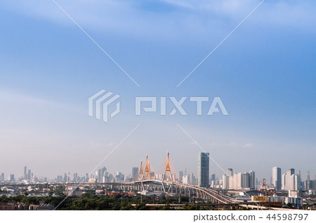 Bangkok skyline cityscape and King Bhumibol bridge 44598797