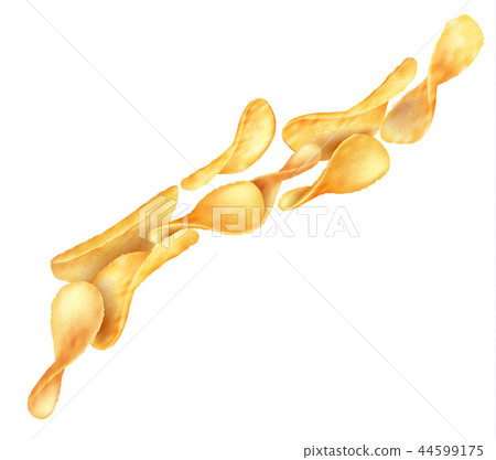 3D flying golden potato chips 44599175