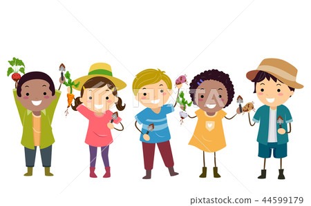 Stickman Kids Harvest Root Vegetables Illustration 44599179