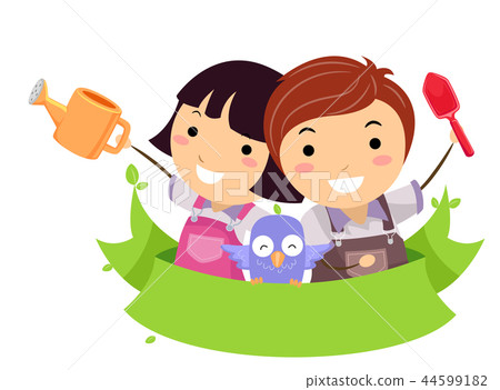 Stickman Kids Gardener Banner Illustration 44599182