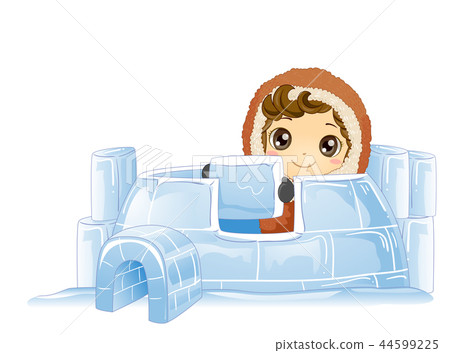 Kid Boy Making Igloo Illustration Kid Boy Making Igloo Illustration 44599225
