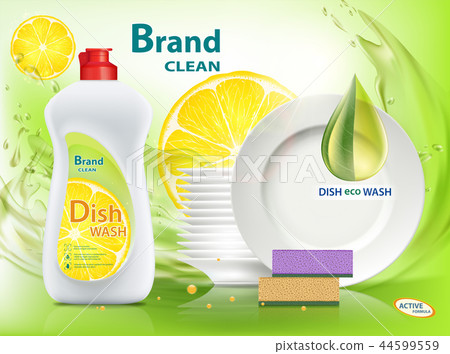 Dishwashing liquid soap with lemon. Dishwashing liquid soap with lemon. 44599559