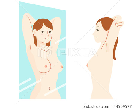 Breast cancer self-examination in front of a mirror Breast cancer self-examination in front of a mirror 44599577