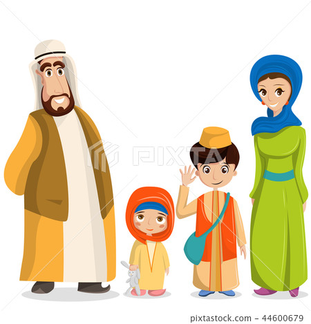 arabic family in national clothes. Parents, children in muslim, islamic costumes 44600679