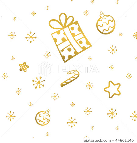 Christmas gold seamless pattern with gift, stars and candy Hand drawn vector Christmas gold seamless pattern with gift, stars and candy Hand drawn vector 44601140