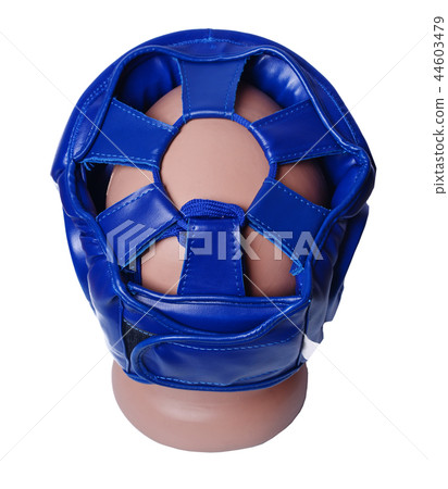 An image of a red boxing helmet on a white  44603479